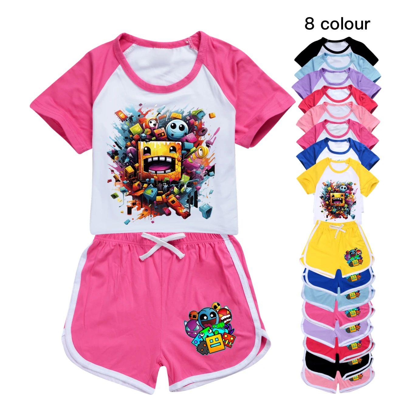 

Cartoon Angry Geometry Dash Costume Sportswear Kids Clothes Baby Girls Summer T Shirt+shorts 2Pcs Suits Boys Casual Tracksuits