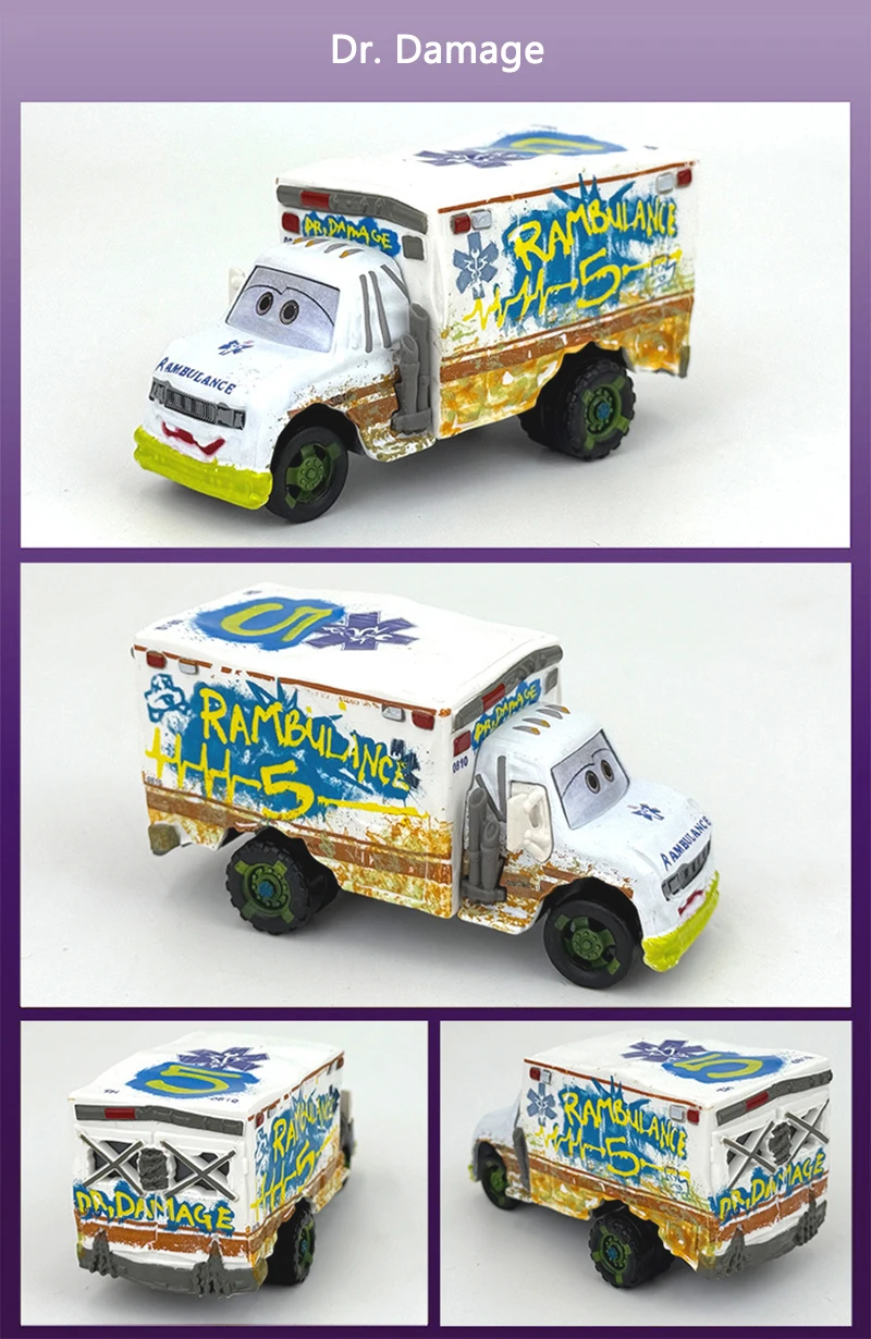 Cars 3 The Demolition Derby Events Rennwagen Dr. Damage Arvy Wohnmobil Miss Fritter Legierungs-Spielzeugauto für Kinder – Detail 8