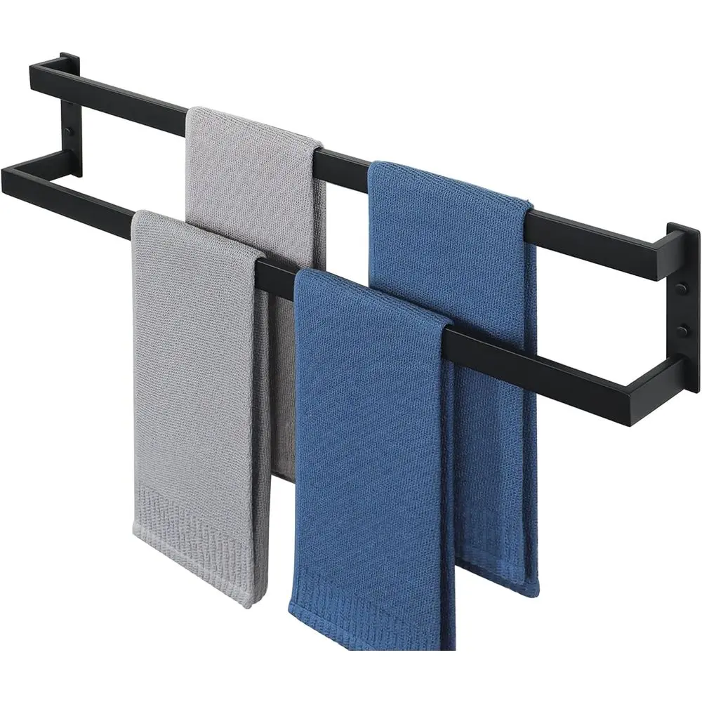 

32 Wall Mounted Stainless Steel Towel Rack, Heavy Duty Matte Black Bathroom Towel Holder for Quick Drying