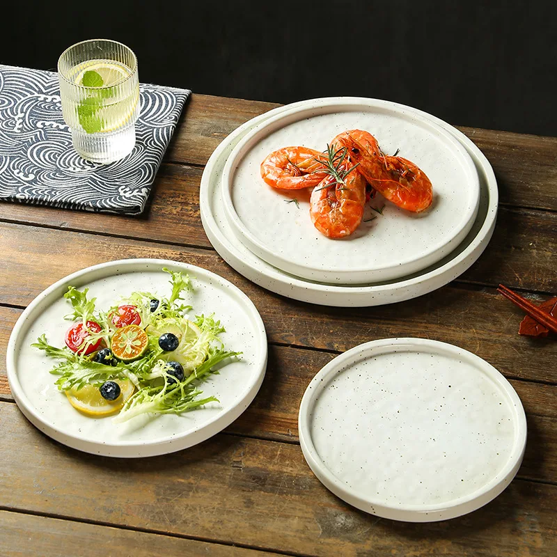 

Керамическая круглая тарелка, простая посуда, коммерческая обеденная тарелка в стиле вестерн, паста, пицца, каменный узор, плоский поднос