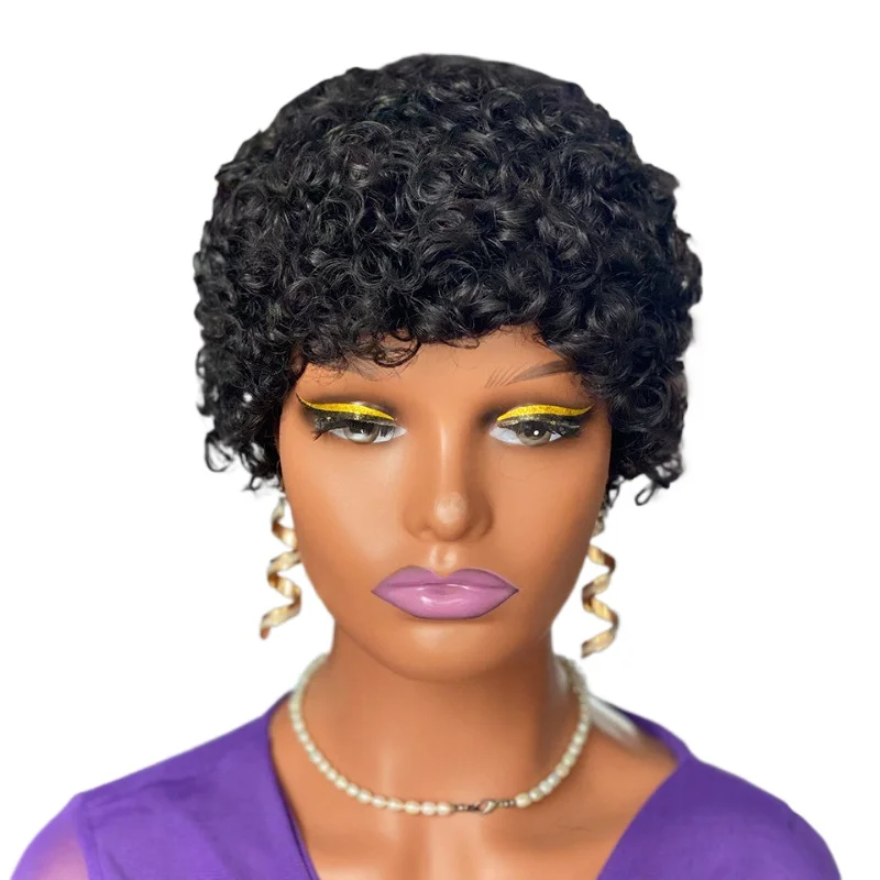 200% Density Short Curly Human Hair Wigs Real Human Hair, Machine - Made Woolly Curls for A Charming and Voluminous Look