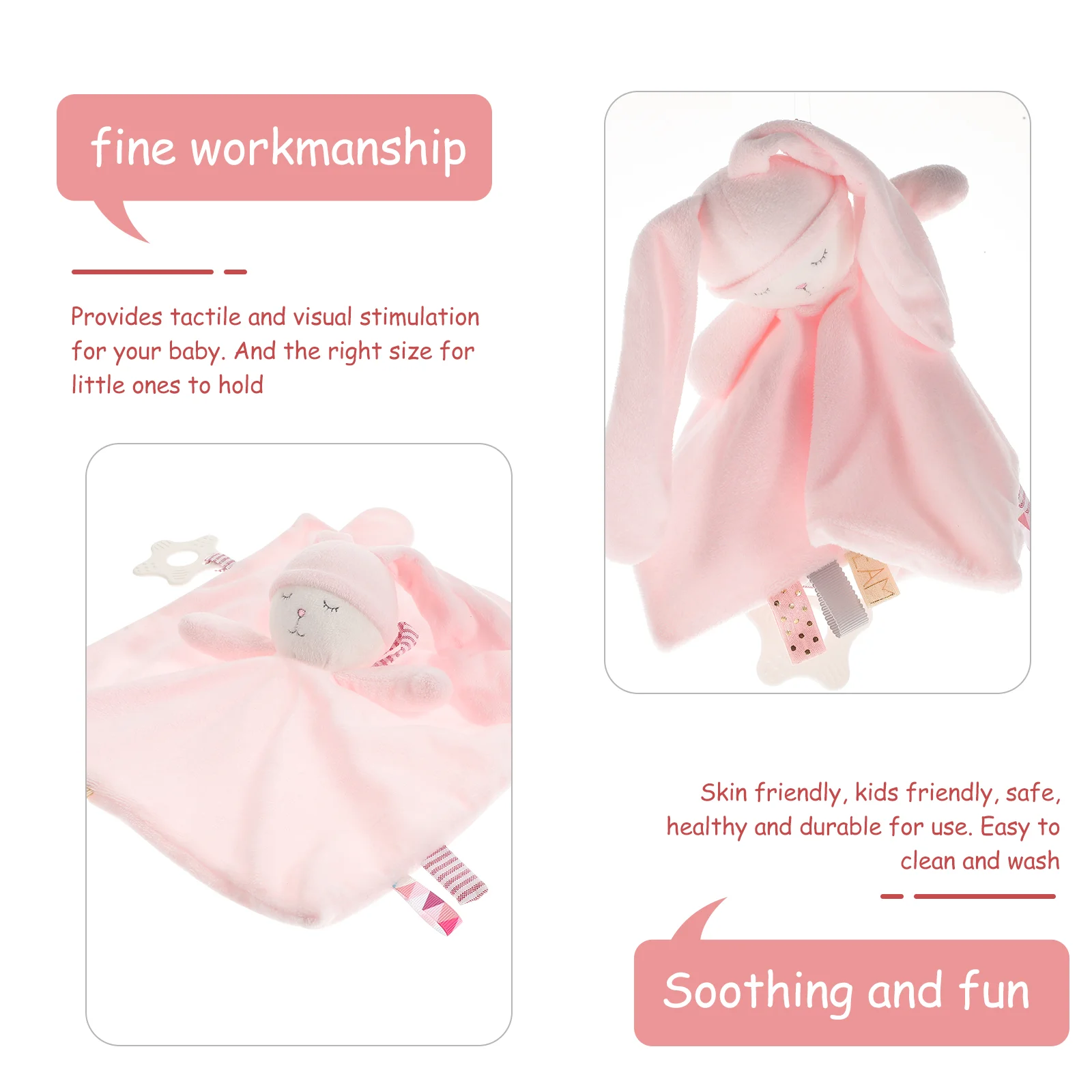 Serviettes de Bébé Confortables en Peluche, Couverture en Forme de Lapin, Jouet Animal, pour Nouveau-Né, Rose