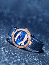 Top Luxus Einzigartige Kreative Frauen Quarz Uhren Weibliche Mode Rose Gold Blau Uhr Damen Einfache Handgelenk Uhren