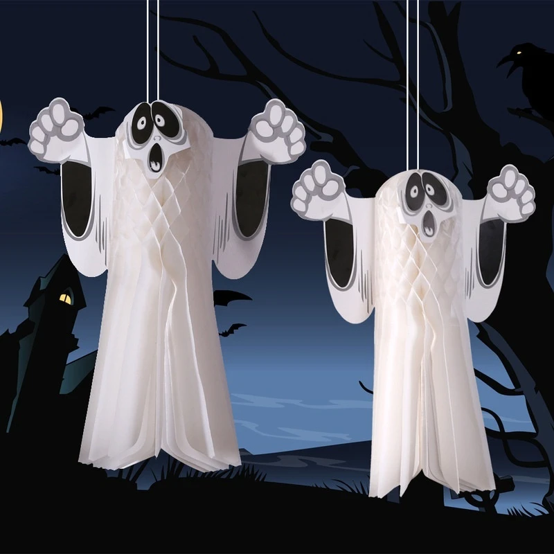 Halloween New Party Decoration Supplies 3d Ghost Pendant Bar Ghost House Horror Paper Hanging Decoration Party Weird And Terrify