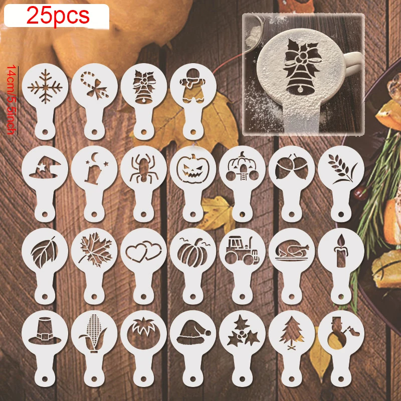 25 stücke Thanksgiving Schneeflocke Schneemann Ahornblatt Muster Set Aushöhlen Kaffee Brot Vorlage Form Party Dekoration DIY Liefert