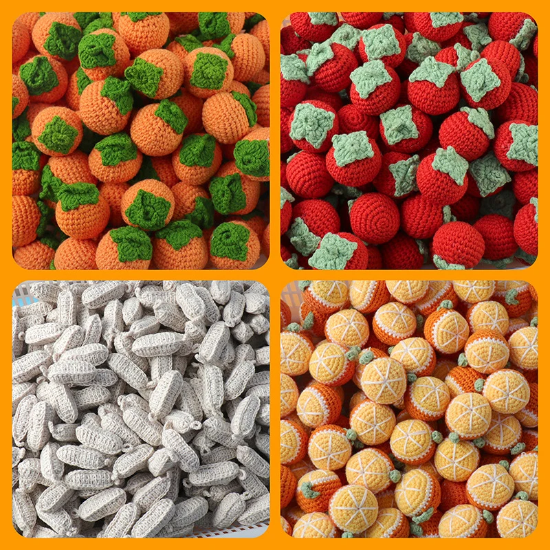 Colgante de punto hecho a mano de frutas, lana de ganchillo, fresa, naranja, llavero de coche, dijes de bolso, regalos, 1 unidad