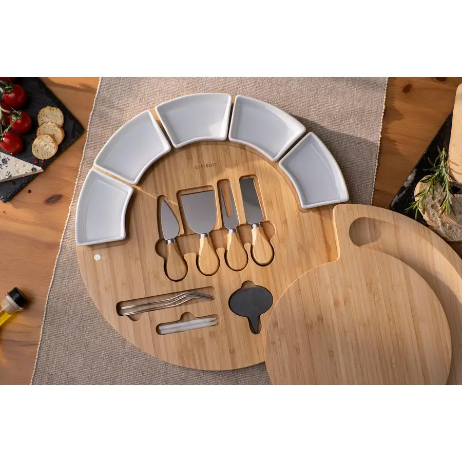 مجموعة ألواح الجبن والفطائر المصنوعة من خشب الخيزران ولوح تقطيع الجبن مقاس 16 بوصة حاصل على براءة اختراع الولايات المتحدة وسكين للترفيه