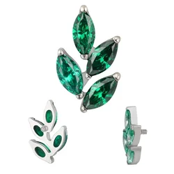 F136 Titanium Leaf Shape Ear Piercing with CZ Unisex Cartilage Tragus Earrings Lip Helix Studs Tongue & Nail Jewelry