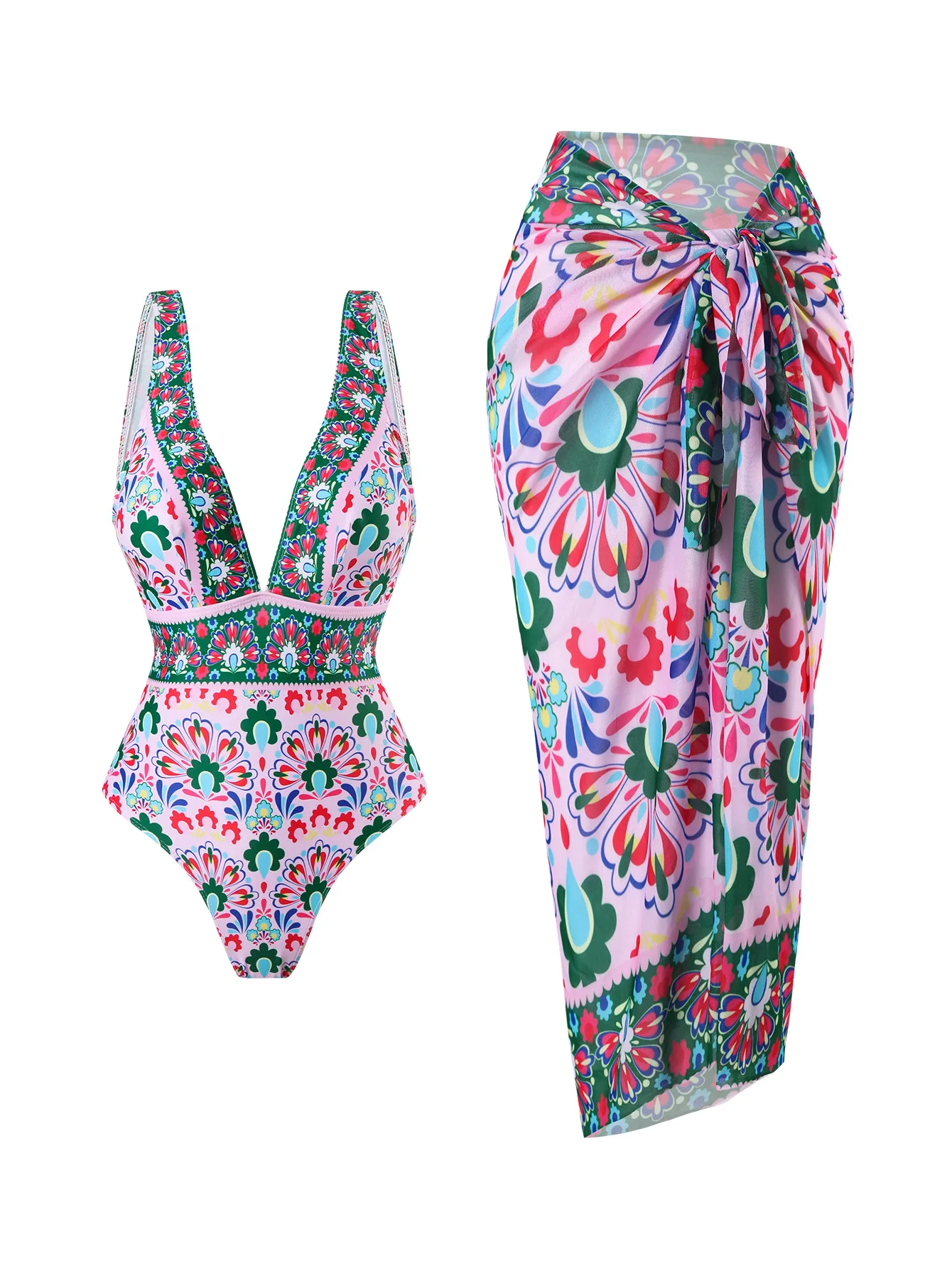 

Women's One-Piece Swimsuit with Skirt Two-Piece Set, Stylish Swimwear for Beach & Pool, Comfortable and Flattering Design