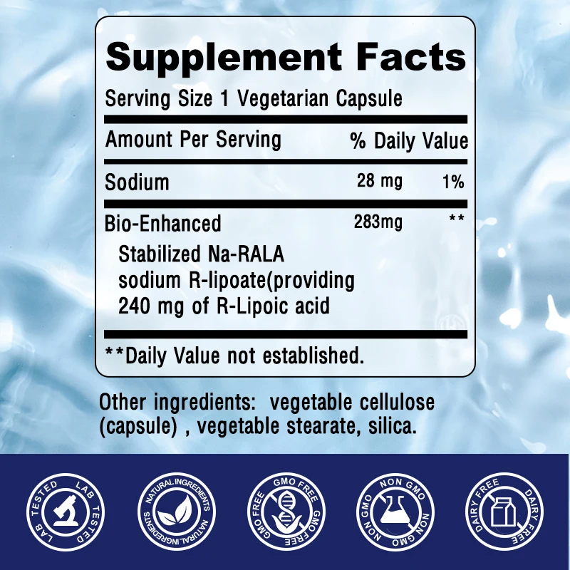 R-lipoic suplemen asam 240 Mg-hati sehat, memutihkan kulit, mengurangi kelelahan, mendukung tingkat gula darah