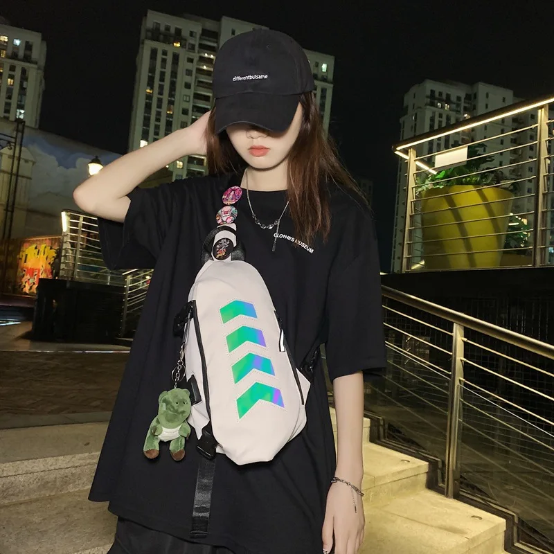 Nylon fabric lightweight men's chest bag, safety reflective strip, large-capacity single-shoulder bag, women's crossbody bag