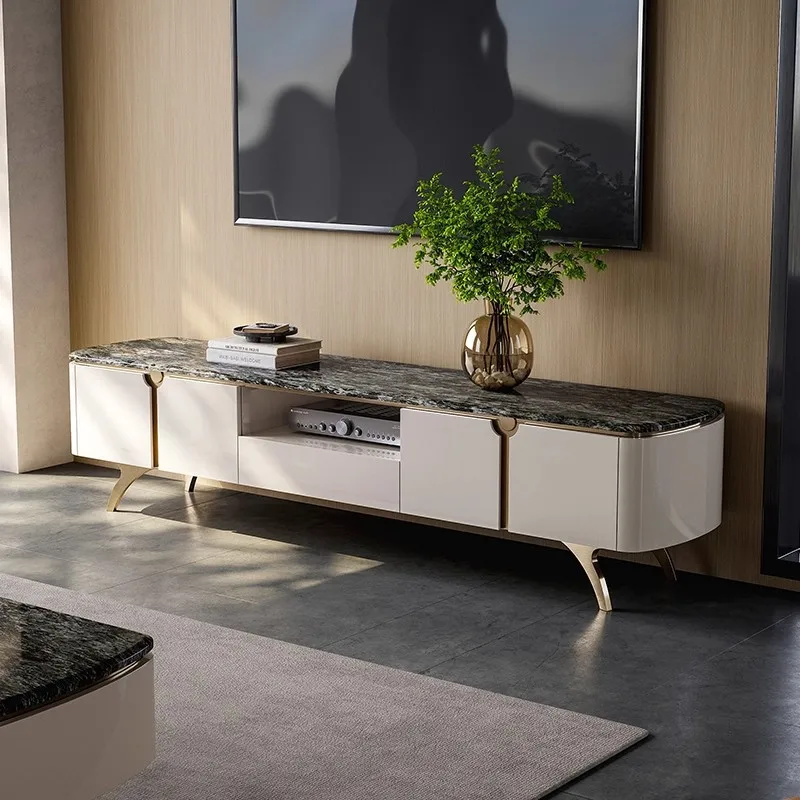 Yjq Italian TV cabinet coffee table combination living room household natural luxury stone storage solid wood TV cabinet