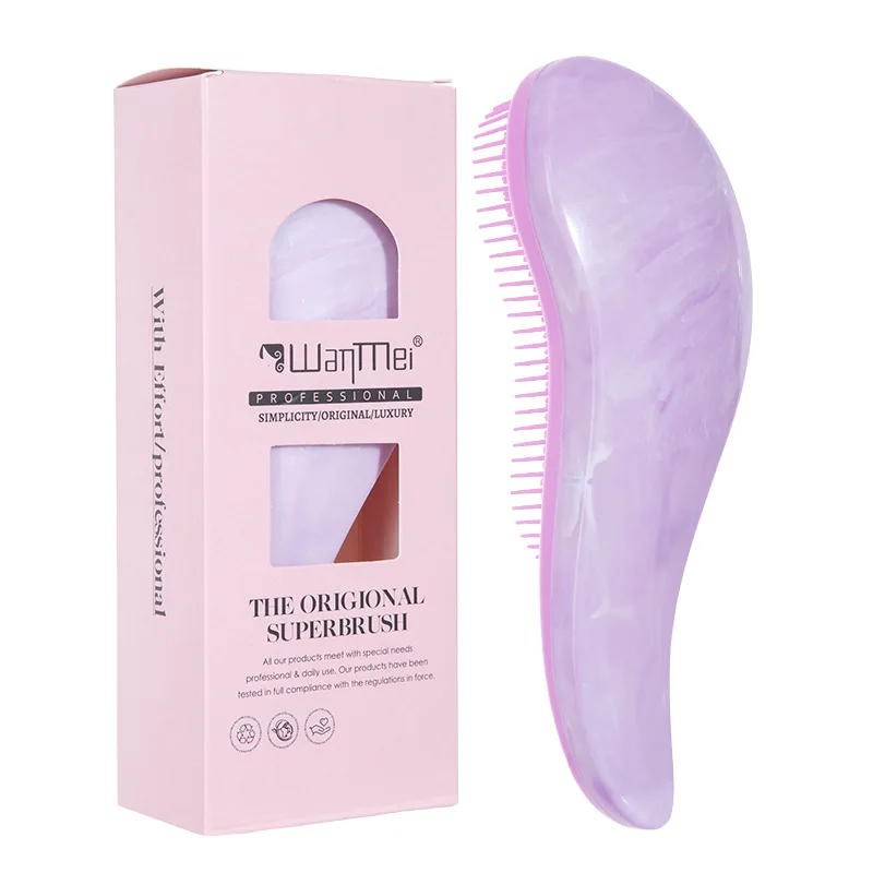 Marble Pattern Plastic Curved Vent Hair Comb, Large Handle Detangling Brush for Hair Styling & Scalp Massage