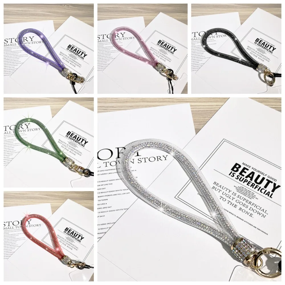 

Подвесной шнур с блестками и стразами, ремешок для телефона, короткий стиль на запястье, роскошная веревка для мобильного телефона с защитой от потерь, блестящий