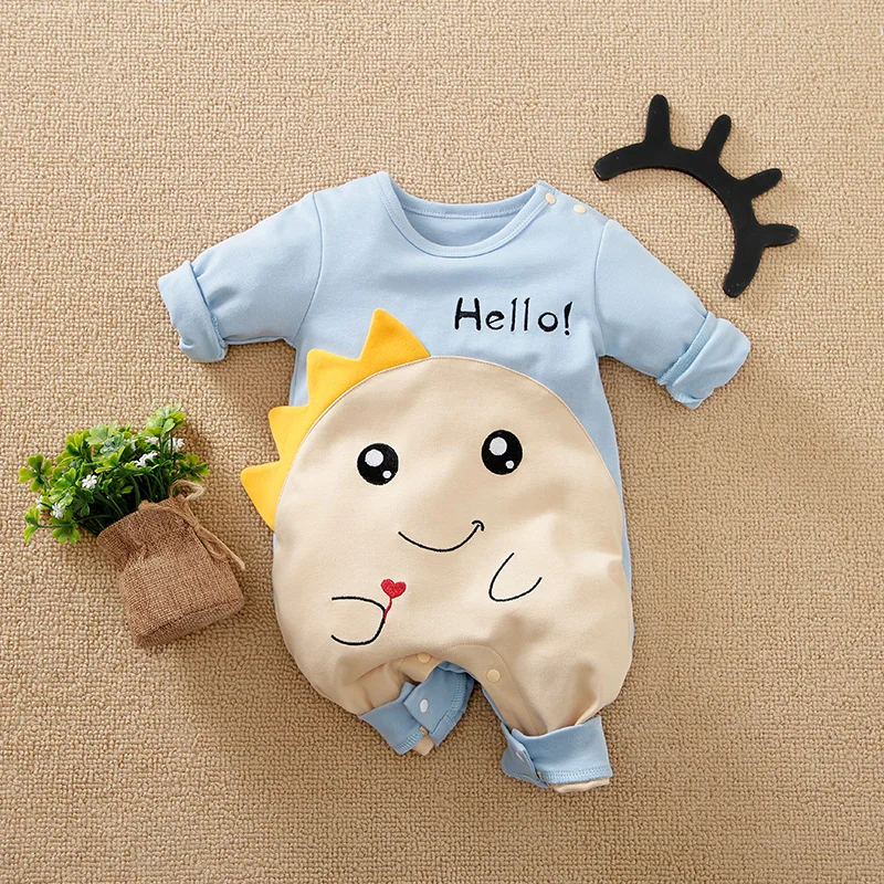 Spring And Autumn Boys And Girls Cute Cartoon Dinosaur 3d Printing Cotton Comfortable Long Sleeve Baby Bodysuit