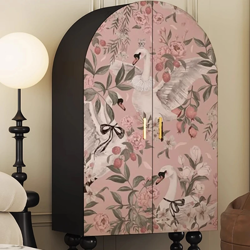 

Chinese Pink Flower And Bird Hallway Wardrobe Wood Clothing Storage Cabinet Shoe Cupboard Armario De Ropa Space Saving Furniture