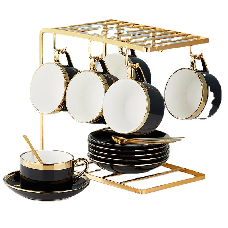 Nordic Minimalist Ceramic Coffee Cups and Saucers Gold-painted Western Restaurant Coffee Set Water Cups and Milk Cups