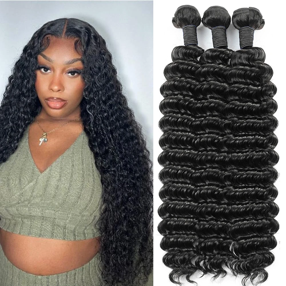 

12A Пучки человеческих волос с глубокими волнами Пучки человеческих волос с глубокими волнами 100% необработанные бразильские пучки волос Remy Двойной сильный уток