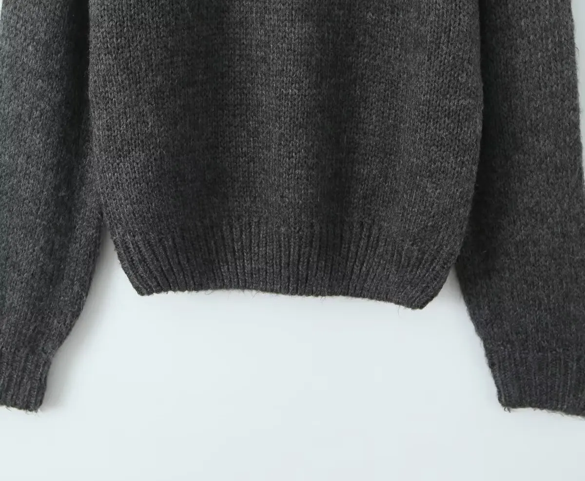 Jenny&Dave 2024 Autumn/Winter Grey Color Knitwear French Retro Off Shoulder Gray Pullover Sweater Women Tops