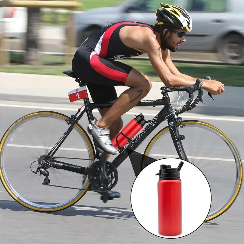 زجاجة مياه رياضية من الألومنيوم سعة 20 أونصة، مقاومة للتسرب، خفيفة الوزن، تصميم خالٍ من مادة BPA لركوب الدراجات والمشي لمسافات طويلة والجري والاستخدام في صالة الألعاب الرياضية في الهواء الطلق