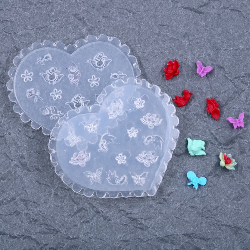 TSZS 1pcs/Lot Japanese Soft Silicone Nail flowe Heart Bow Mold 3D Silicon Carved Cartoon Template Nails Accesories For Salon