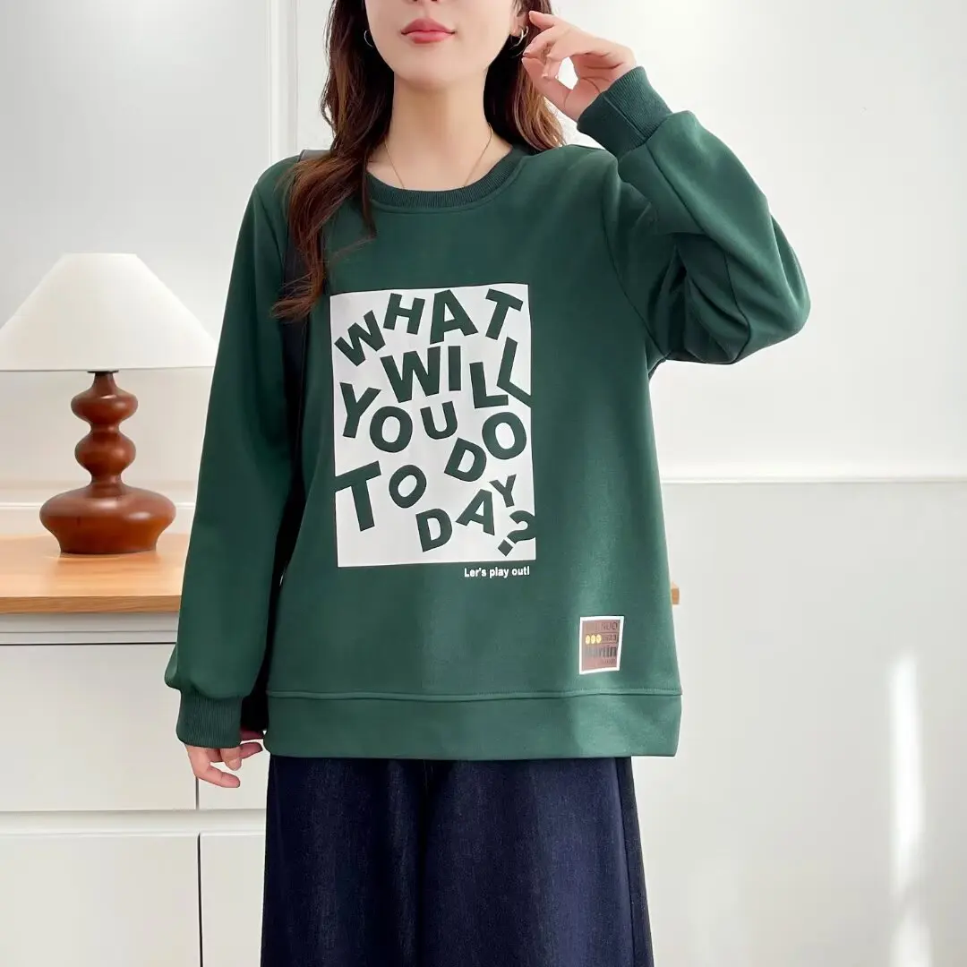 

Autumn New Casual Printed Square Letter Long Sleeved round-neck Hoodie Plus Size Women's Sweatshirt 2552