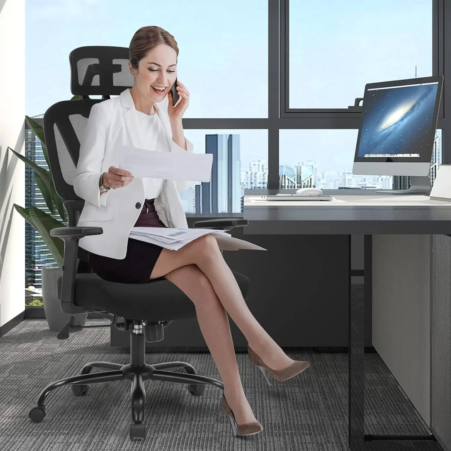 Adjustable Ergonomic Office Chair with Lumbar Support, High Back Mesh Design, and 350lb Capacity for Home and Office Use