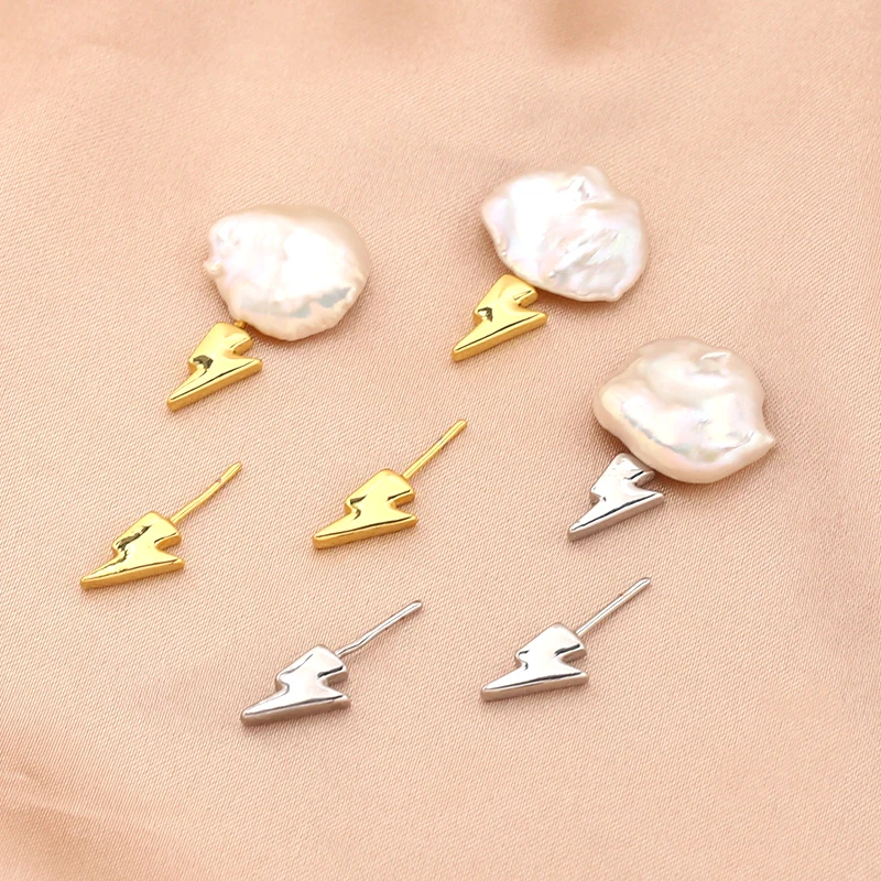 2 Pieces  Copper Plated Real Gold Cute Little Lightning DIY Jewelry Baroque Pearl Pin Accessories Materials