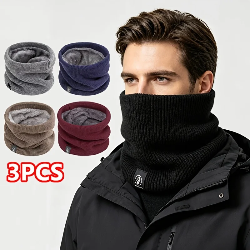 3PCS Knitted Balaclava Neck Gaiters Winter Soft Warm Thicken Cold Weather Tube Scarf Unisex Windproof Outdoor Face Cover