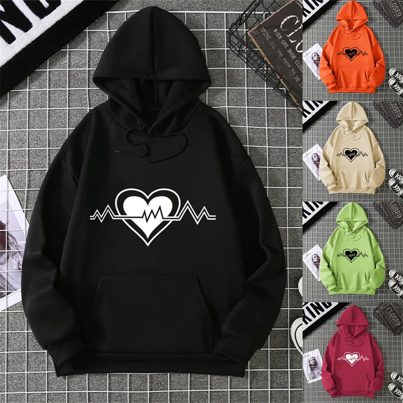 Mode Damen Herz Gedruckt Hoodies Frauen Sweatshirt Weiche Beiläufige Lose Vintage Hoodies Herbst Winter Weibliche Koreanische Warme Tops