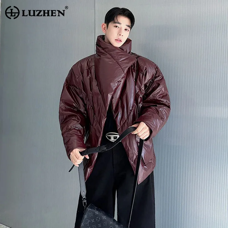 

LUZHEN 2025 Winter Original Cross Neck Solid Color Thickened Warm Padded Coat Men Fashion High Quality Loose Parka Jacket JY5599