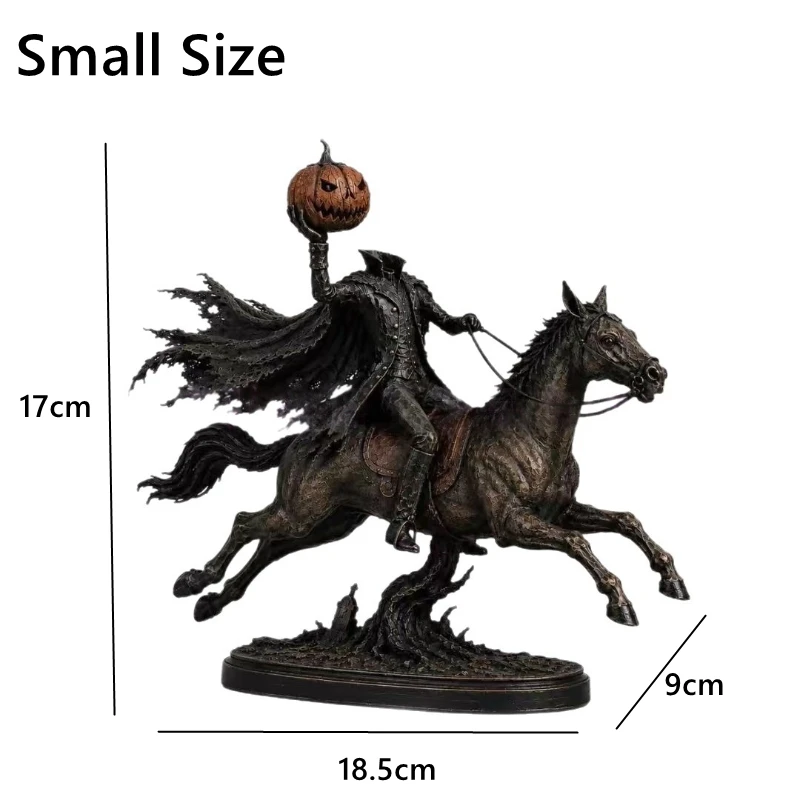 Cartoon Headless Horseman Knight Holding Pumpkin Resin Statue Horror Desktop Model Home Decor Sculpture Gift