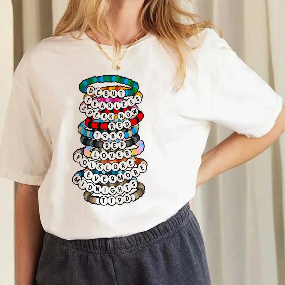 T-Shirt Casual Clothing Retro Eras Album Friendship Bracelets Printed Fun T-Shirt Women's Basic Top Fashion Cartoon Pattern T-Sh