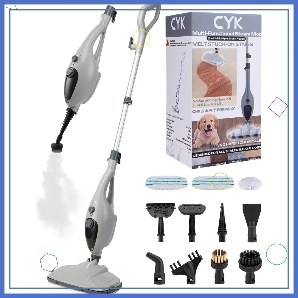 

12-in-1 Handheld Steam Cleaner for Home, Floor Steamer for Hardwood Floors & Tile (Grey)