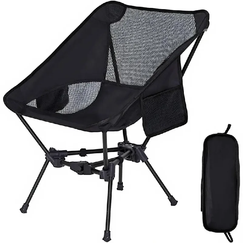 Ultralight Folding Camping Chair - Compact, Lightweight Portable Chair for Hiking, Mountaineering, and Beach (Black, 1 Pack)
