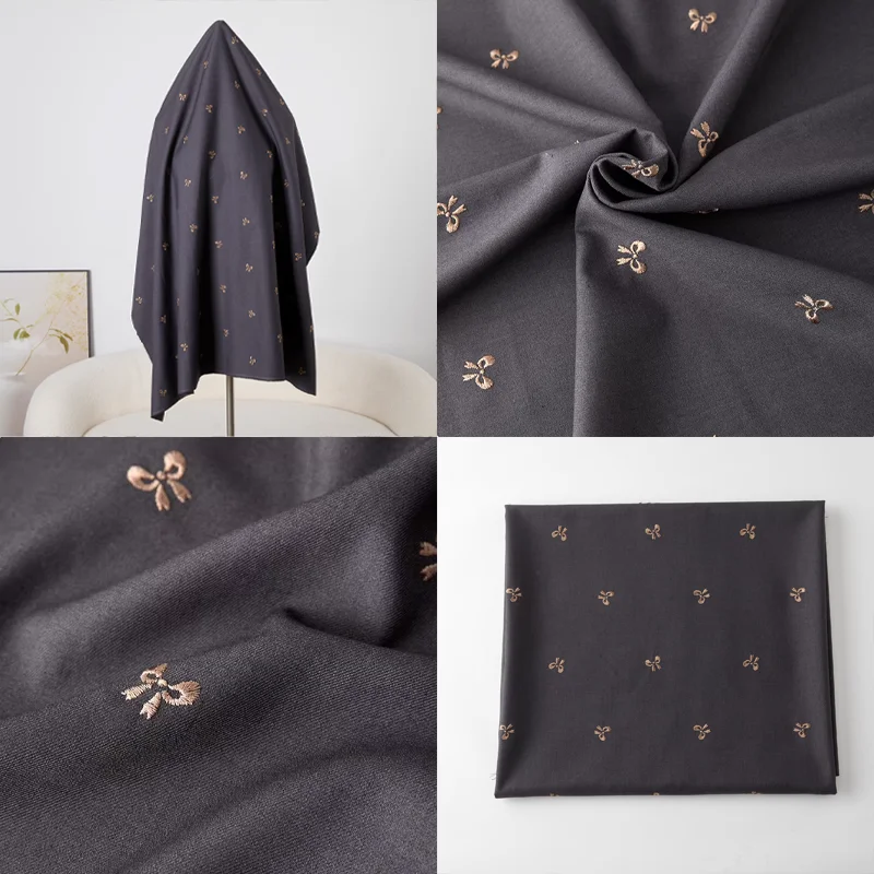 

Cotton Polyester Fabric Grey Three-dimensional Bow Embroidery Suit Shirt Pants Bed Sheet Duvet Cover Dress Fabric