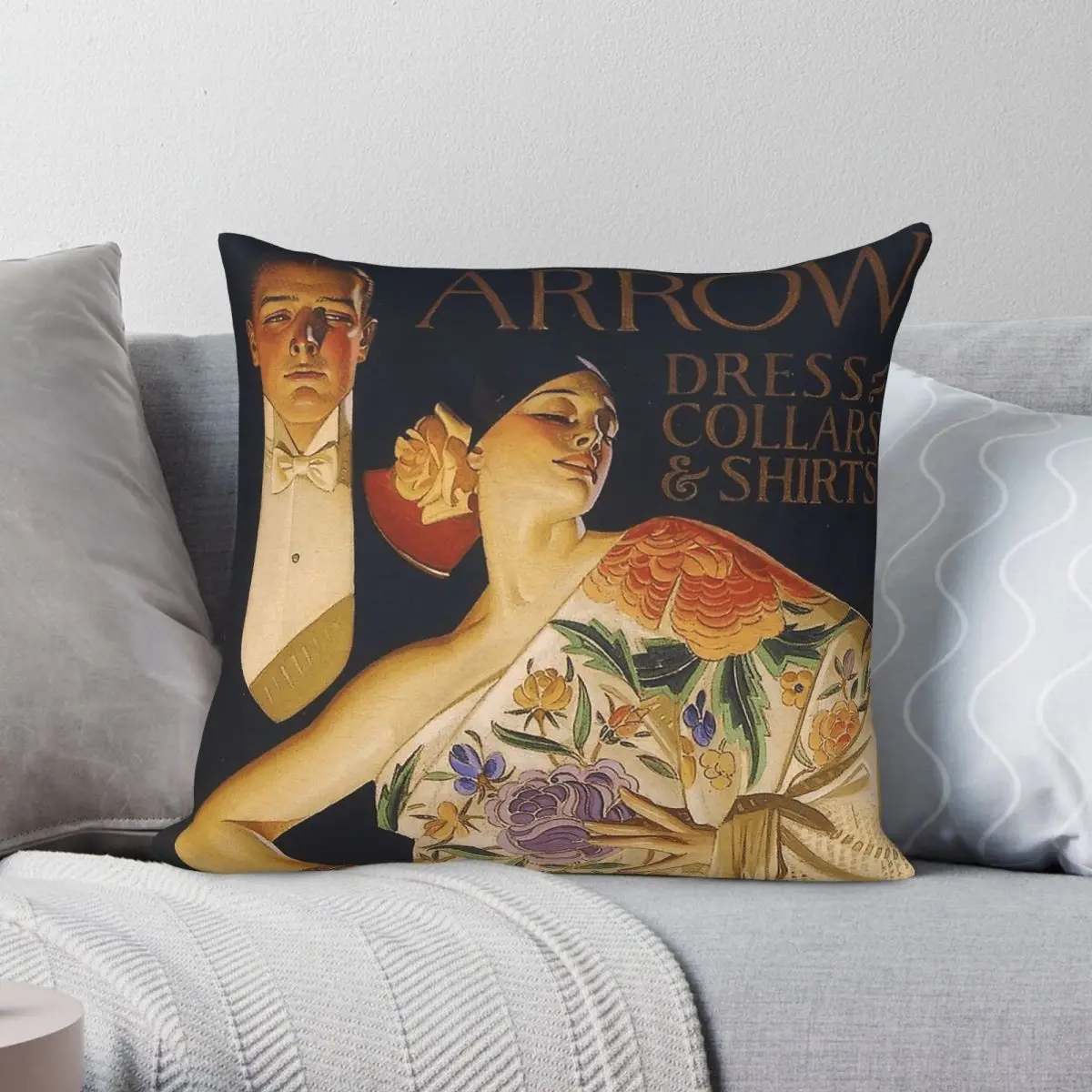 Couple Dancing Arrows Collar Leyendecker Square Pillowcase Polyester Linen Velvet Pattern Decor Pillow Home Cushion Cover 45x45