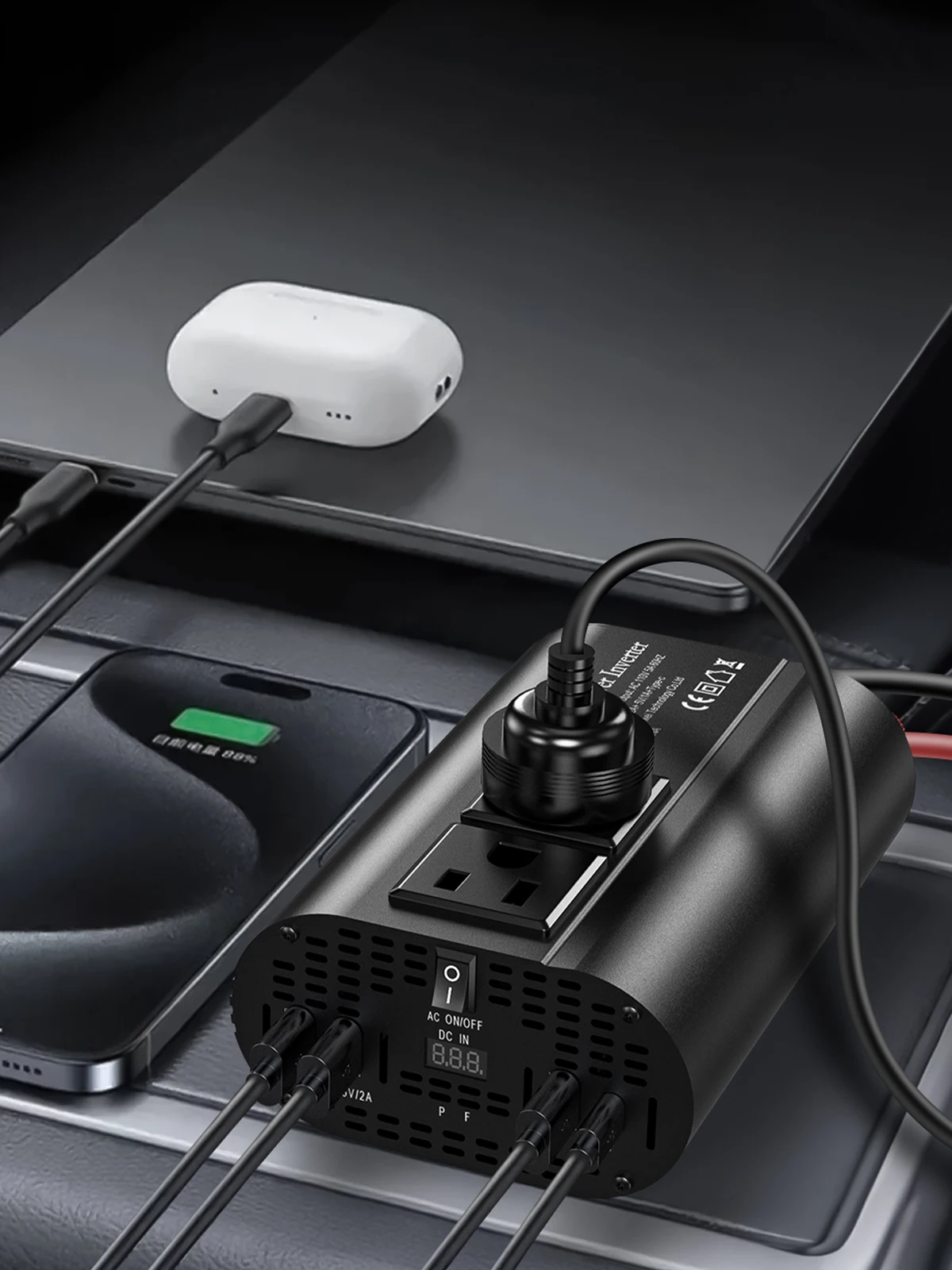 محولات 12 فولت/24 فولت 110 فولت 60 هرتز 600 وات 1500 وات 2000 وات، محول تردد منزلي محمول مثبت على السيارة، مقبس أمريكي