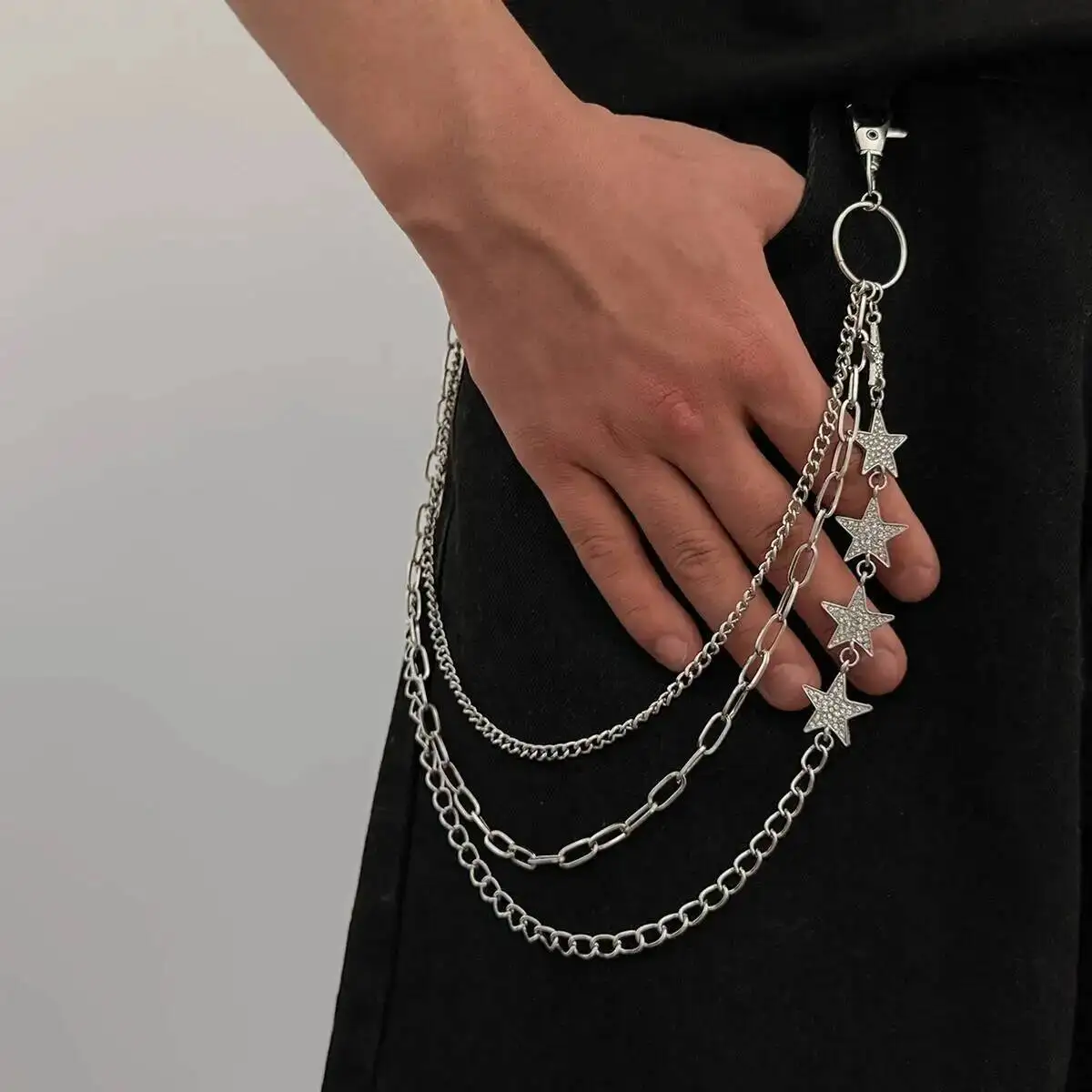 SHIXIN Punk Metal Pentagram Bag Chain HipHop Hipster Cool Hundred Pair Pant Chain Men Women Rock Roll Keychain Jewelry Accessory