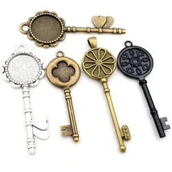 5pcs 20mm Inner Size Antique Silver Plated Bronze Black Key Style Cabochon Base Setting Charms Pendant