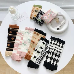 Cotton Boot Socks Women Women Autumn And Winter Five Finger Socks Pure Cotton Toe Socks Print Winter Warm Socks Christmas Gift