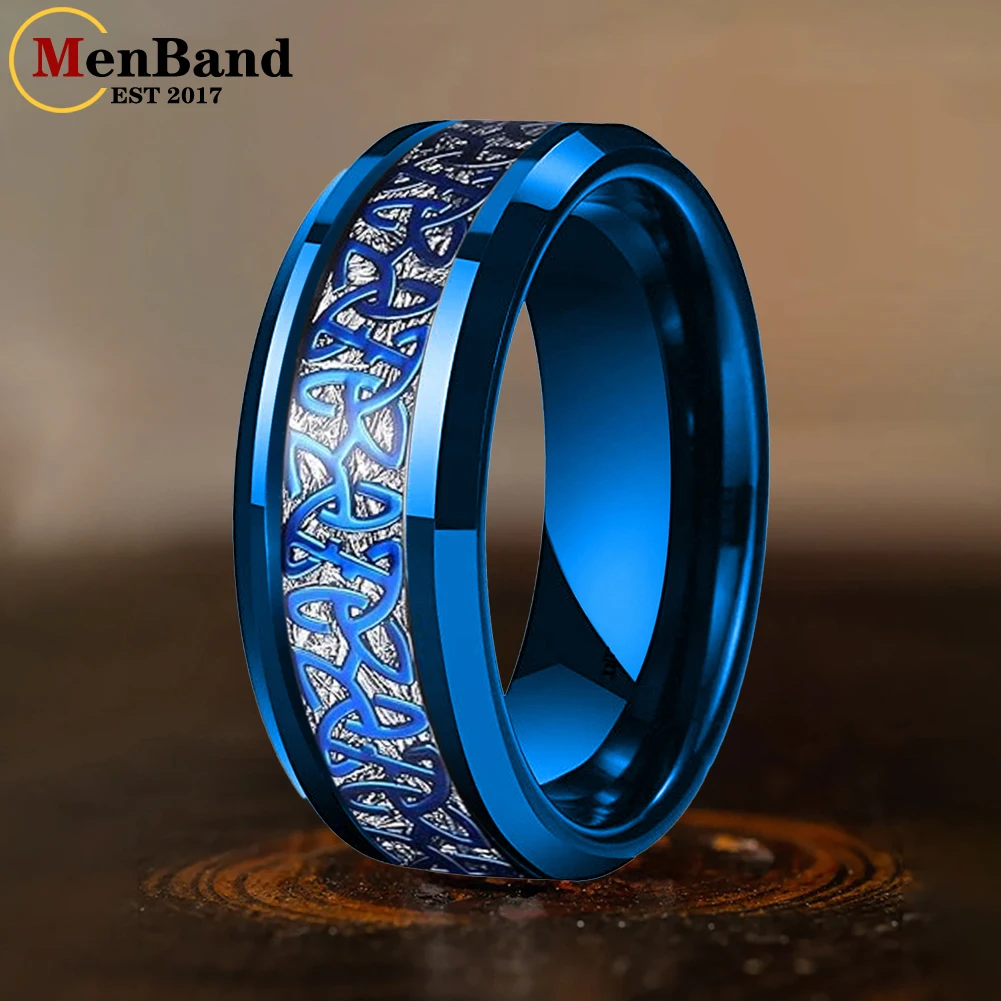 MenBand 8mm Celtic Knot Inlay Beveled Polished Black Tungsten Ring for Men Women Fashion Engagement Wedding Band