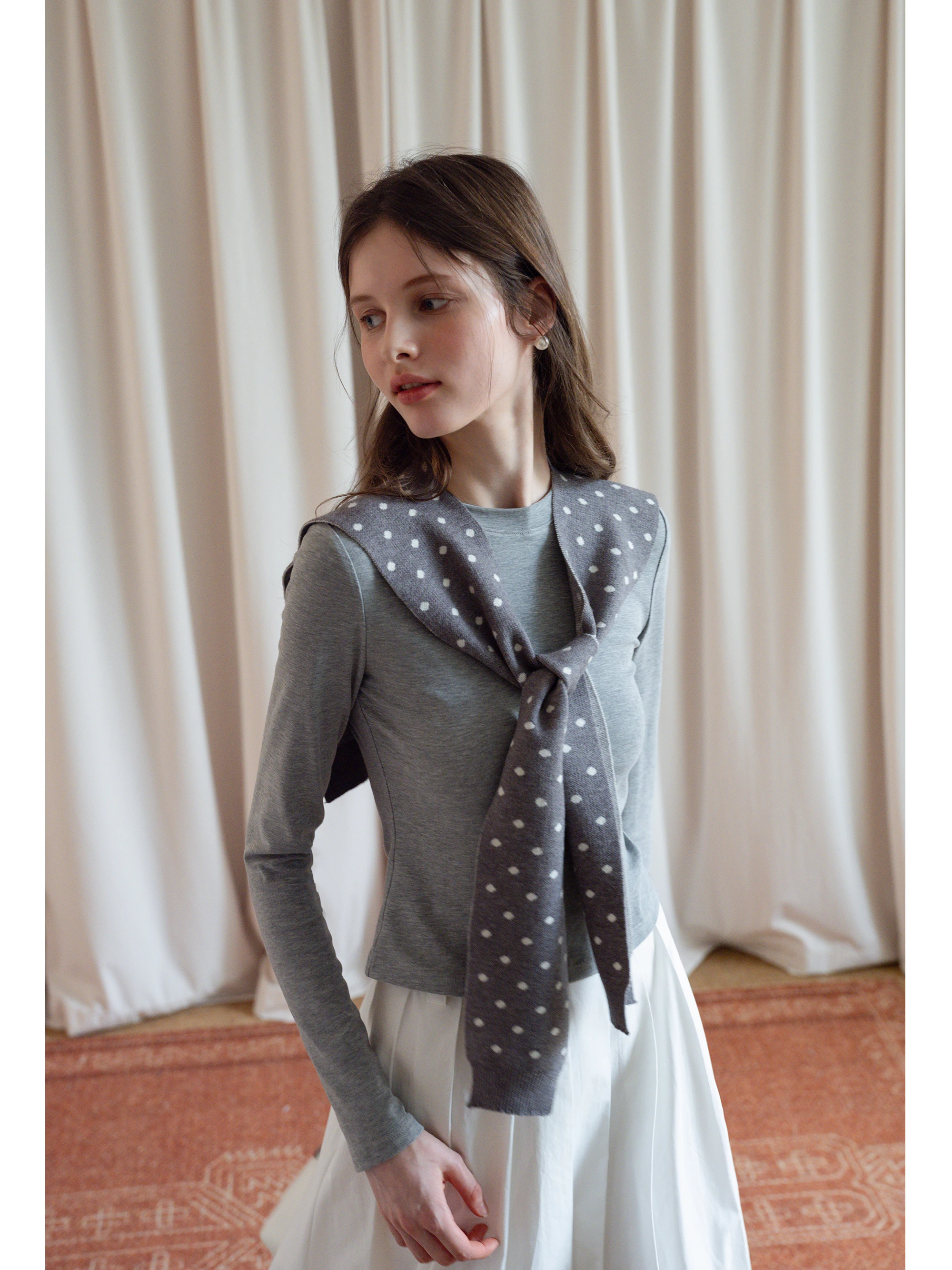 

EGGKA Вязаная кофта в горошек для женщин: повседневная, универсальная, всесезонная, модная, с многослойным дизайном в корейском стиле