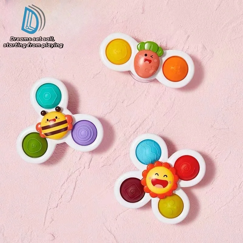 Novelty Fidget Suction Cup Spinner Toy For Baby Cartoon Insect Rotating Rattle Educational Baby Games Bath Toys For