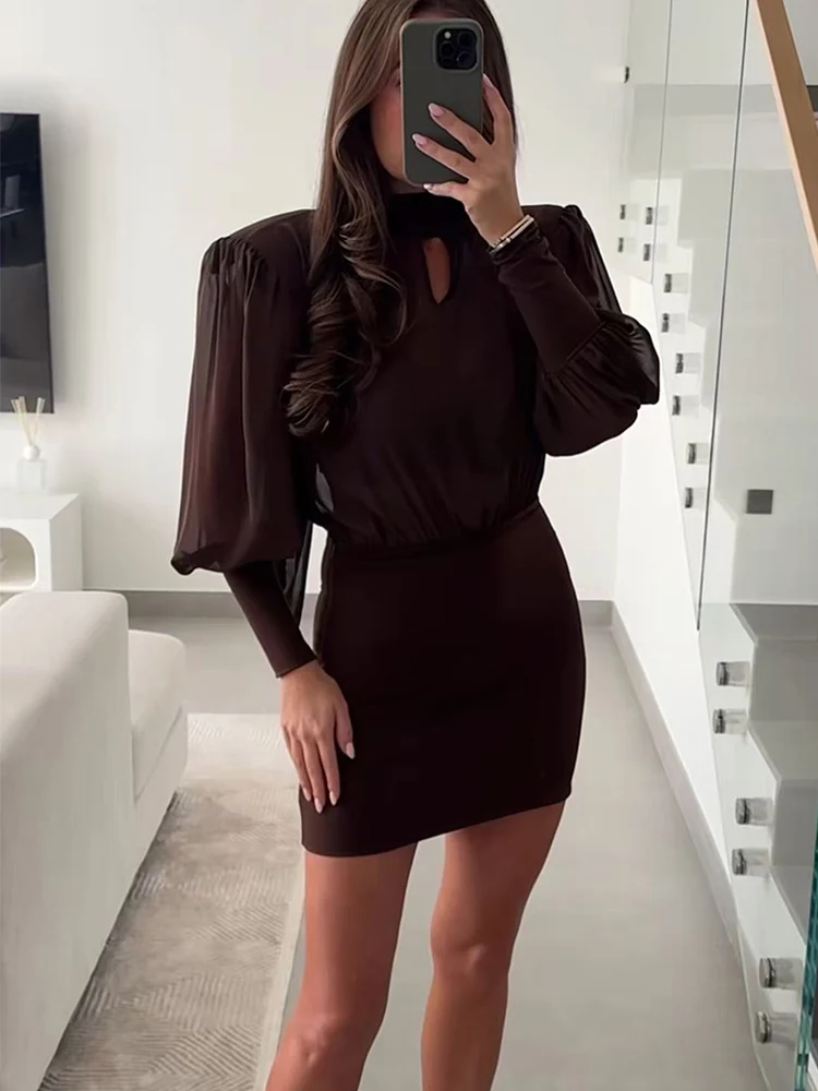 Women Chic Shoulder Pads Dress Fashion High Street Bow Lace Up Collar Full Sleeve Slim Pleated Mini Dresses Lady 2026 New