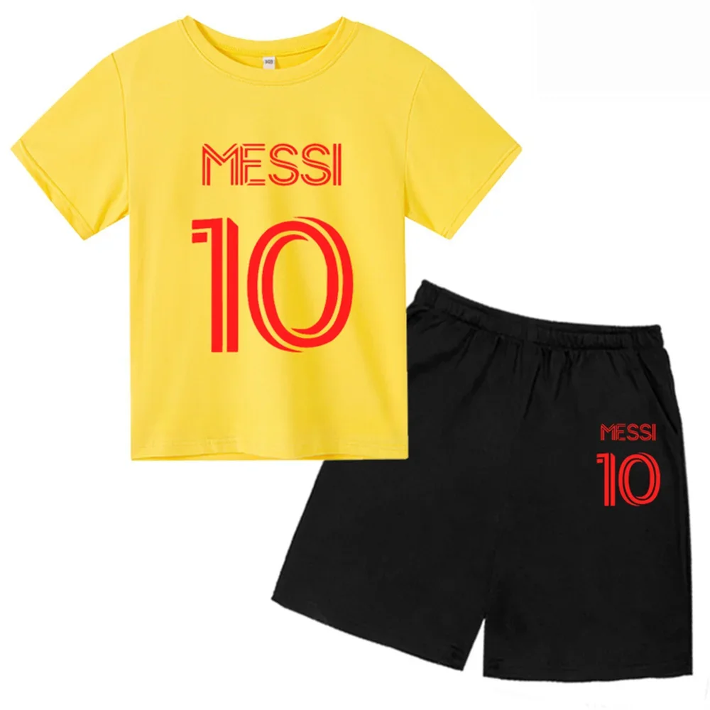 New Messi Printed Children Teen T-shirt + Shorts 2pcs Set Kid Football Boy Girl Clothing Summer Short Sleeve Sports Fashion Suit