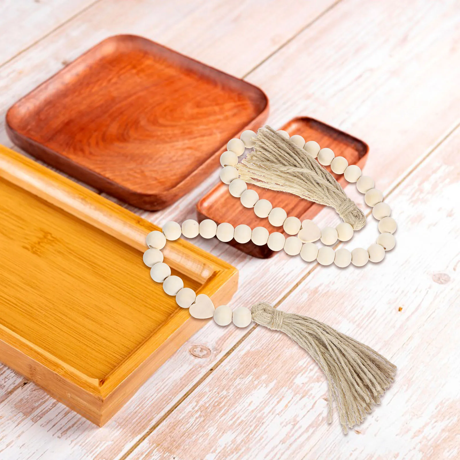 

Wood Bead Garland Tassel Elegant Rustic Home Hanging Decor Wooden Beads Pendant Wall Hanging Beads String Farmhouse Decoration