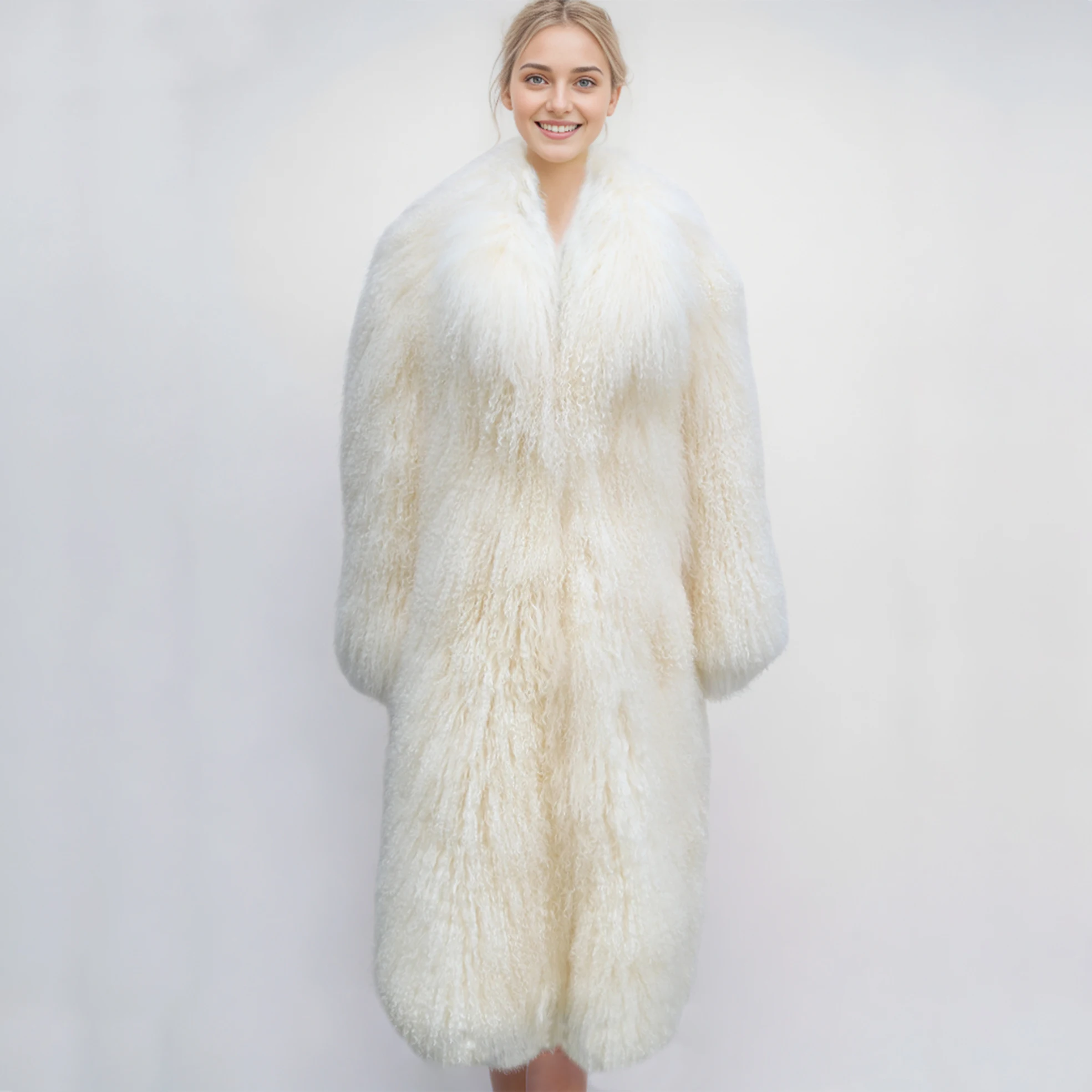 2025 neue frauen Echte Mongolei Schafe Pelzmantel Extra-lange 125-130 cm Dicke Warme Flauschigen Lange Haare mode Winter Pelz Mäntel