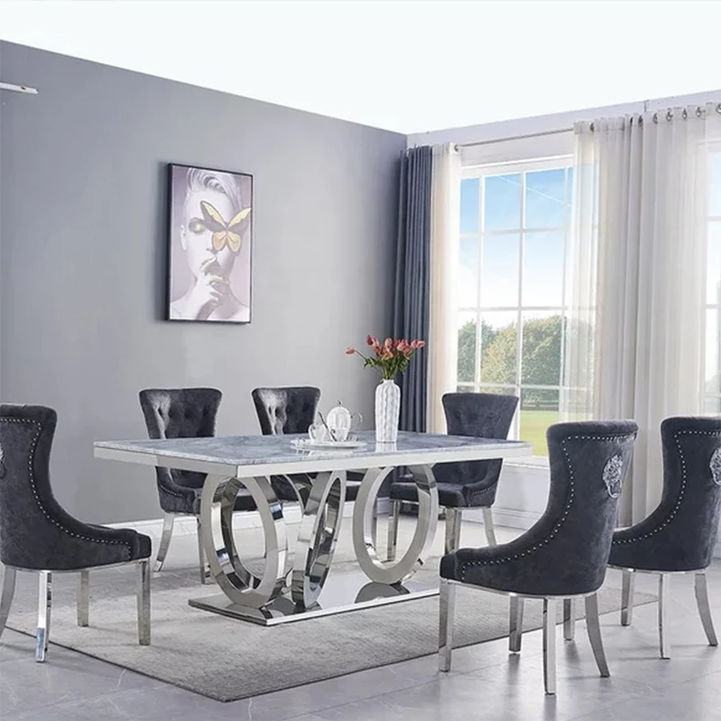 Dinning Room Chair Metal Leg Velvet Fabric Ring Back Luxury Modern Furniture Restaurant Stainless Steel High Back Dining Chair