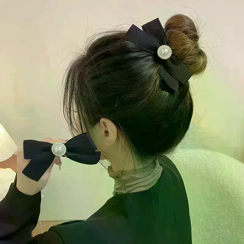 

Суперэластичный бархат с жемчугом, простой темперамент, черная веревка на голову, резинка для волос с бантом, резинка для завязывания волос